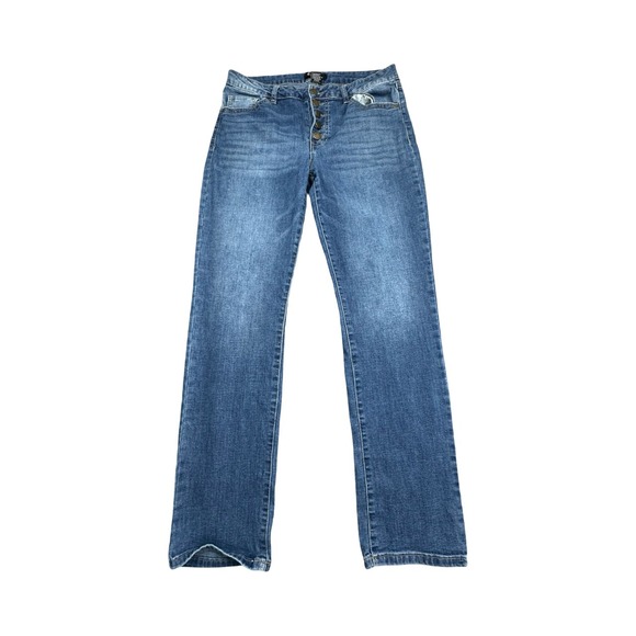 d. jeans Denim - d.jeans Straight Leg Womens‎ 12 Blue Button Fly Stretch Medium Wash Denim Pants